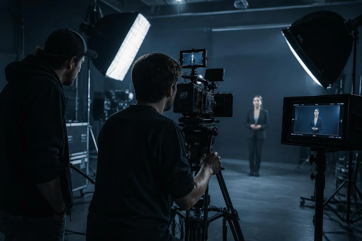 Traditional film crew shooting in a studio
